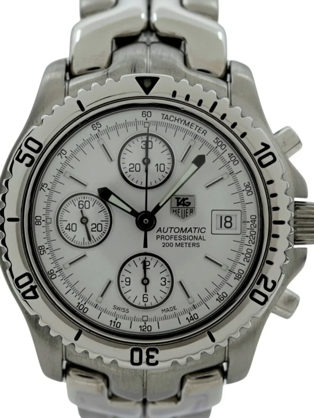 Tag Heuer 42mm Men's Link Automatic Chronograph White Dial Watch! Ref: CT2112!